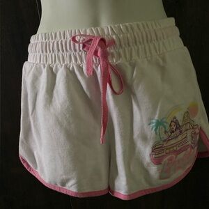 Barbie Athletic Shorts White and Pink with Elastic Waistband